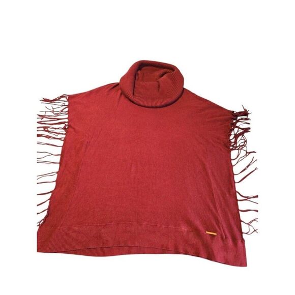 MICHAEL Michael Kors Fringe Cowl Neck oversized Poncho Large burgundy casual - Picture 1 of 10